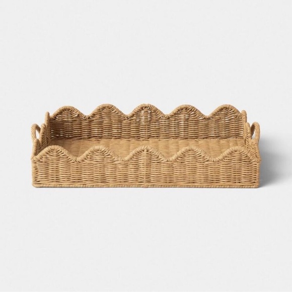 Recta Scallop Edge Wicker Tray Scalloped Woven - Threshold Brown NEW W/ TAGS